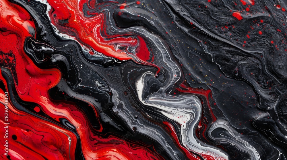 Poster red and black abstract fluid art pattern - this image features an abstract pattern with swirling red