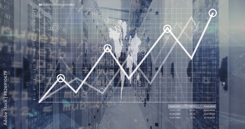 Poster image of world map and data processing over computer servers