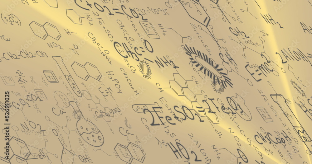 Poster image of chemical formulas and multiple drawing of organisms over abstract background