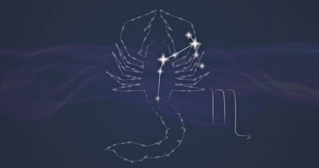 Image of connected stars forming scorpio and lens flares against black background