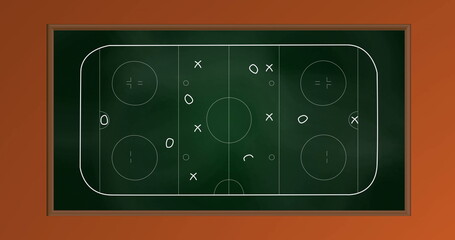 Fototapeta premium Image of arrow, circles and x symbols on sports court on orange background
