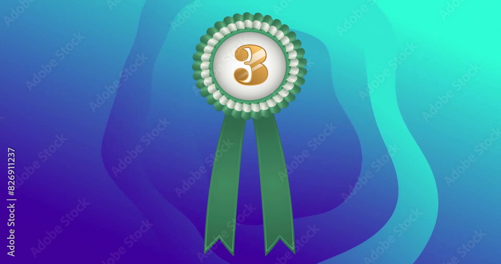 Poster image of badge with number 3 and shapes on blue background