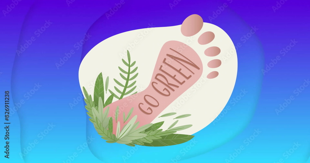 Canvas Prints Image of foot with go green text and plants on blue background