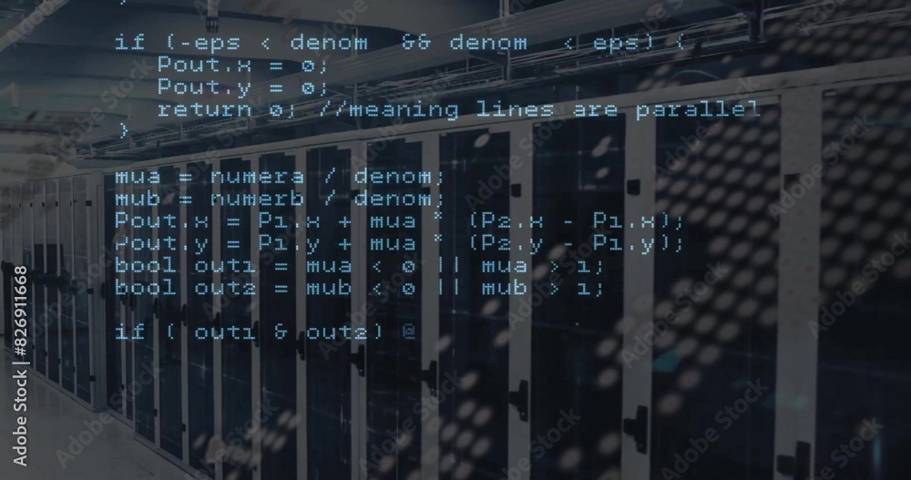 Aufkleber image of coding data processing over computer server room