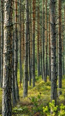 Naklejka premium Realistic photography of coniferous forest. Abstract background of a northern forest