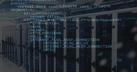 Image of coding data processing over computer server room