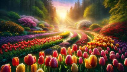 field of tulips and sky