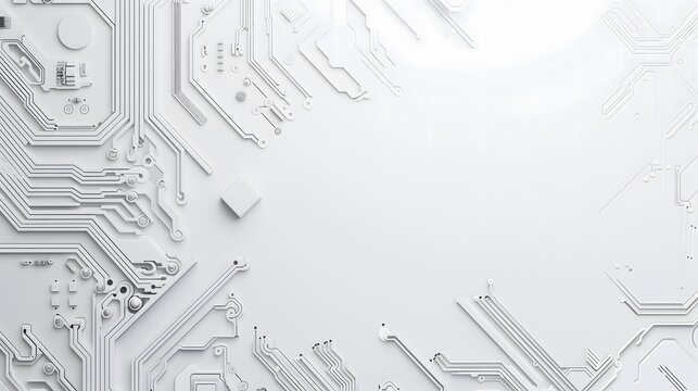 Abstract Background - Abstract white circuit board with intricate lines and components, symbolizing modern technology
