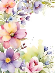 Watercolor Spring Flower Background Border Art
