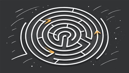 A winding labyrinth design traced in chalk and invitingly open for exploration symbolizes the journey towards selfdiscovery and healing.. Vector illustration