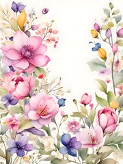 Watercolor Spring Flower Background Border Art