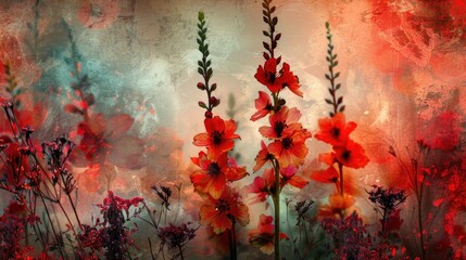 Crimson Flowers in a Natural Garden Art