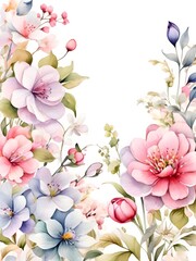 Fototapeta premium Watercolor Spring Flower Background Border Art