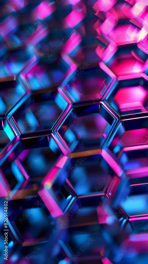 Poster abstract hexagonal blue and pink pattern - close-up of an abstract pattern with blue and pink hexago