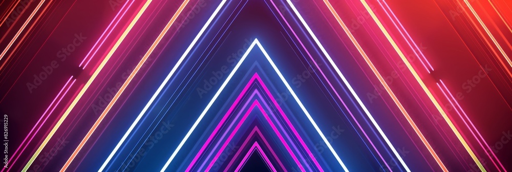 Poster abstract neon light trails in a v shape - this image features vivid neon light trails converging int