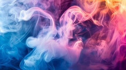 , dense tendrils of deep and dark smoke gracefully intertwine against a gradient backdrop, creating a mesmerizing blend of hues. Amidst this ethereal dance, vibrant abstract colors emerge, swirling an