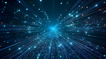 Fototapeta premium Abstract Background - Abstract blue digital landscape with radiating light and interconnected dots