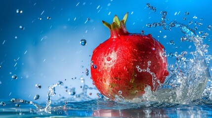 Pomegranate and water splash. captured with highspeed photography as they break through the waters surface. 