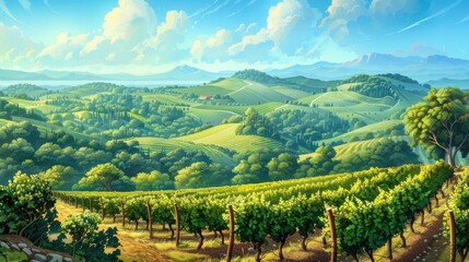 Fototapeta premium Scenic landscape featuring a vineyard