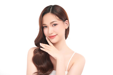 Beautiful young asian woman with clean fresh skin on white background, Face care, Facial treatment, Cosmetology, beauty and spa, Asian women portrait.