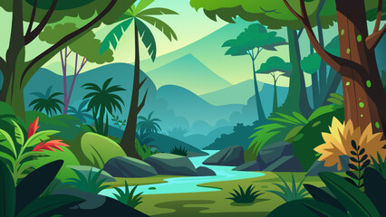 Tropical rainforest safari jungle background  © Sumondesigner_42