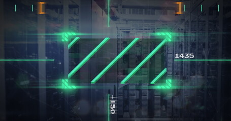 Image of lines in viewfinder and changing numbers over data server systems in server room