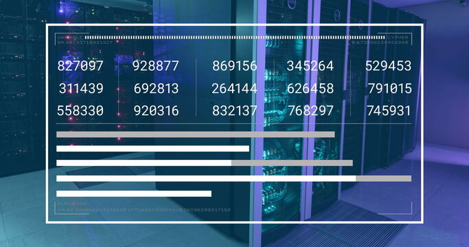 Image of numbers on screen over data server racks