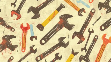 a collection of tools, including black and red scissors, a black bat, and a black handle, are arranged on a isolated background