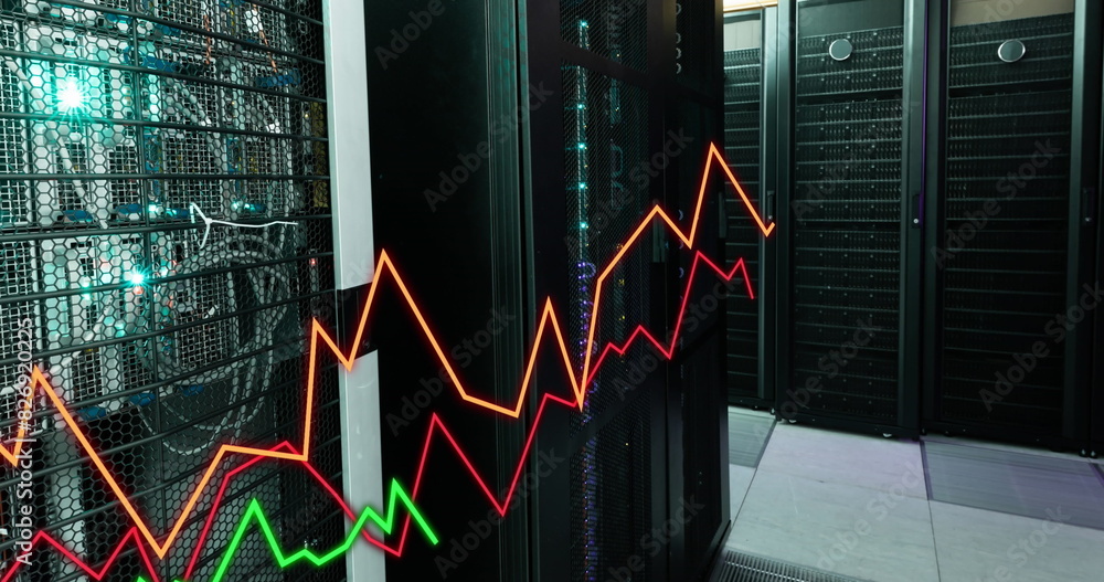 Poster image of statistical data processing against computer server room