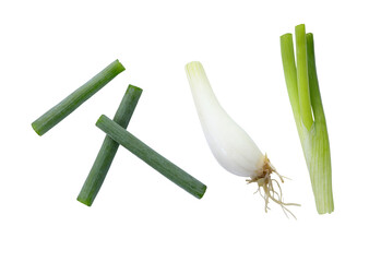 Cut fresh green onion. fresh green onion slices isolated on white background with clipping path