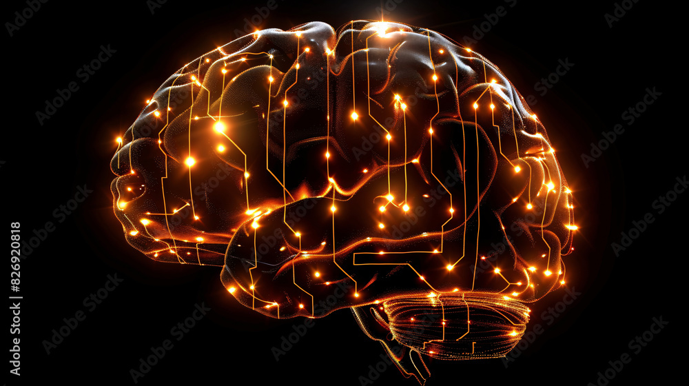 Poster a digital brain with circuitry patterns, representing artificial intelligence and digital transforma