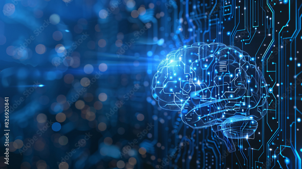 Poster a digital brain with circuitry patterns, representing artificial intelligence and digital transforma