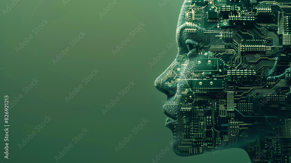 Aufkleber a conceptual image of a human head with integrated circuit board elements, representing digital tran