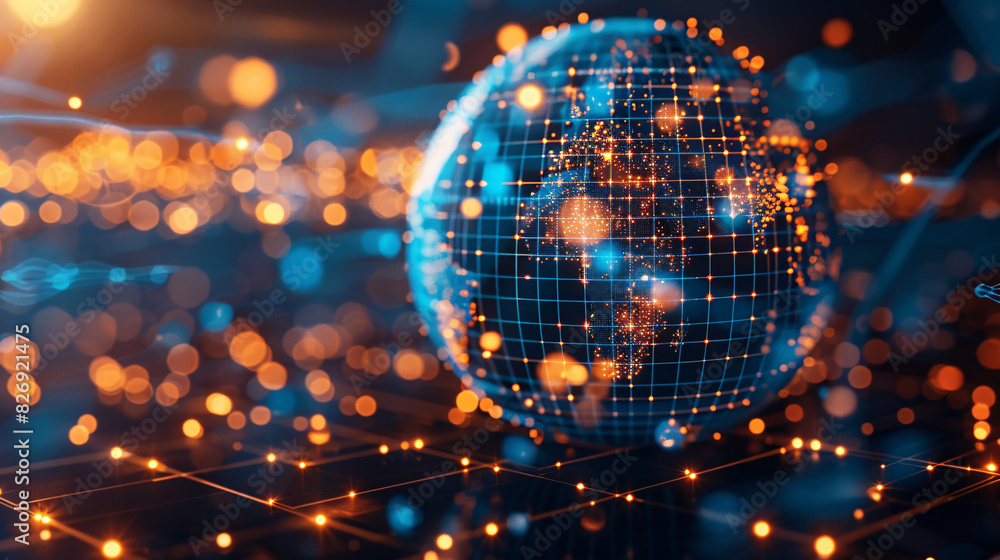 Poster a digital globe with networked connections and data streams, symbolizing global digital transformati