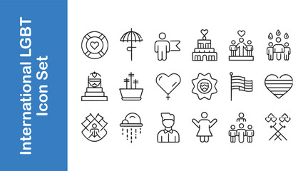 International lgbt pride day line icon set with vector collections.