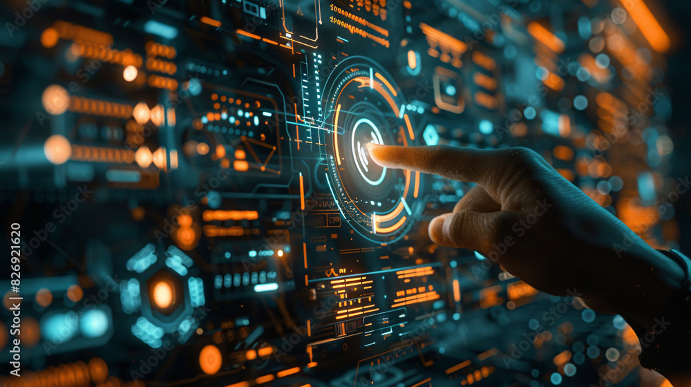 Poster a futuristic interface with augmented reality elements, representing next-generation technology, wit