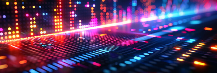 Abstract background with blurred colorful bars and lights on dark background, AI digital music composition concept.colorful data tranfer business technology background.blur binary data,futuristic,