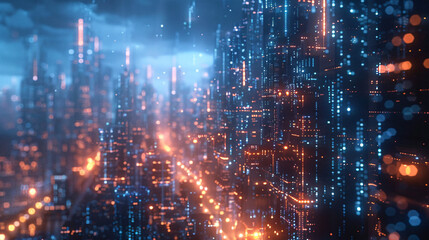 Fototapeta premium A holographic projection of a digital city, showcasing next-generation technology and urban digital transformation, with space for text.