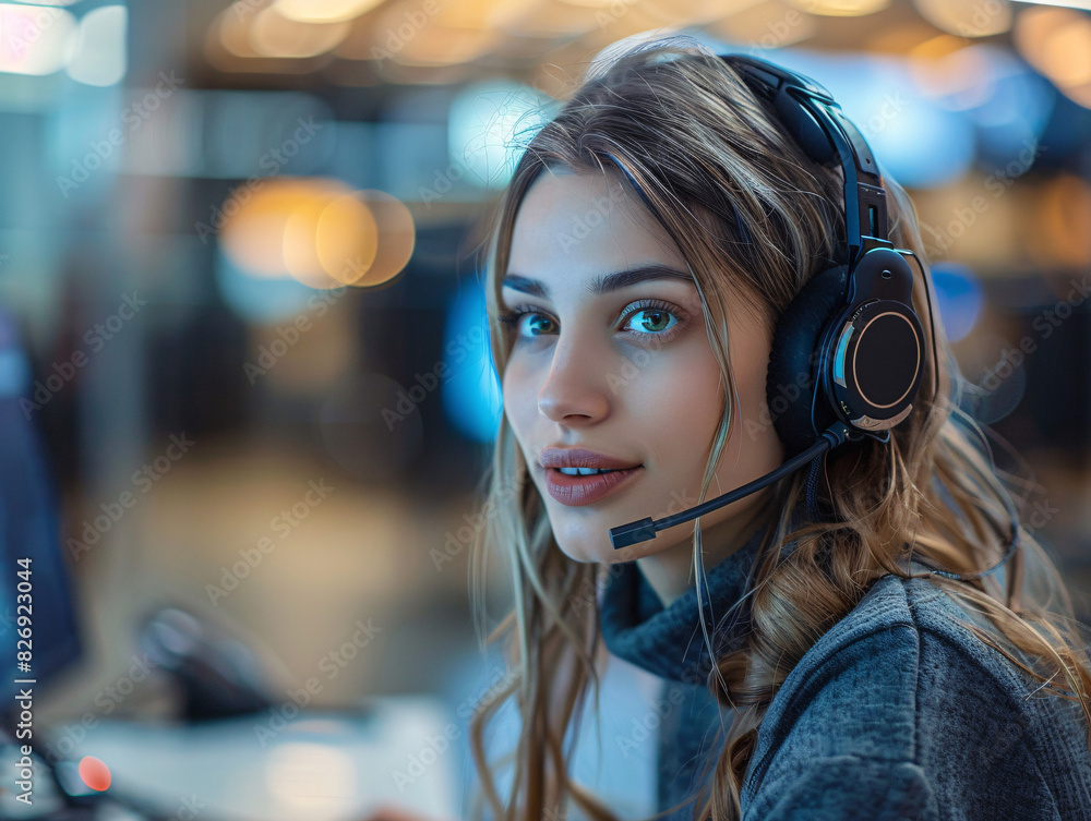 Poster a businesswoman using an ai-powered virtual assistant, representing digital transformation in custom