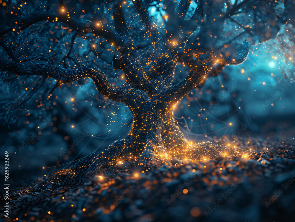 Poster a conceptual image of a digital tree with interconnected branches, symbolizing the growth and expans