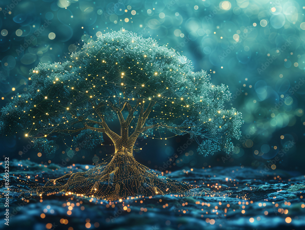 Poster a conceptual image of a digital tree with interconnected branches, symbolizing the growth and expans