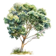 Create a watercolor painting of a single tree. The tree should be in the center of the image. The image should be 2000x2000 pixels.