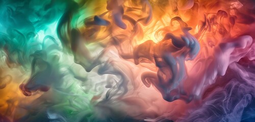 , dense tendrils of deep and dark smoke gracefully intertwine against a gradient backdrop, creating a mesmerizing blend of hues. Amidst this ethereal dance, vibrant abstract colors emerge, swirling an