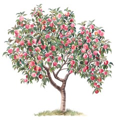Fototapeta premium A watercolor painting of a peach tree with ripe peaches hanging from its branches