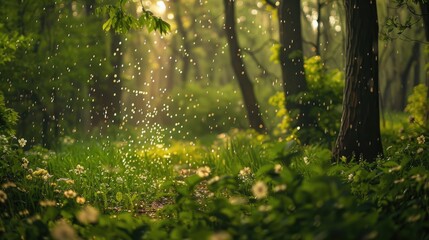 Fototapeta premium Rainy day in the springtime forest