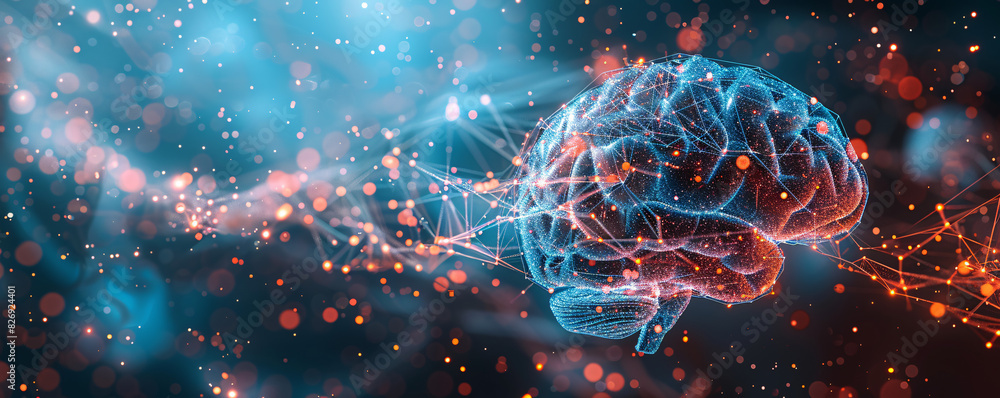 Poster a conceptual image of a networked digital brain, representing artificial intelligence and digital tr