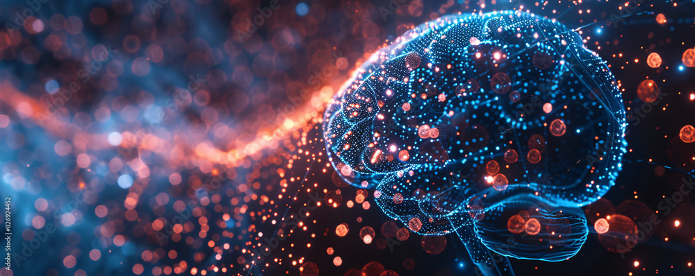 Poster a conceptual image of a networked digital brain, representing artificial intelligence and digital tr