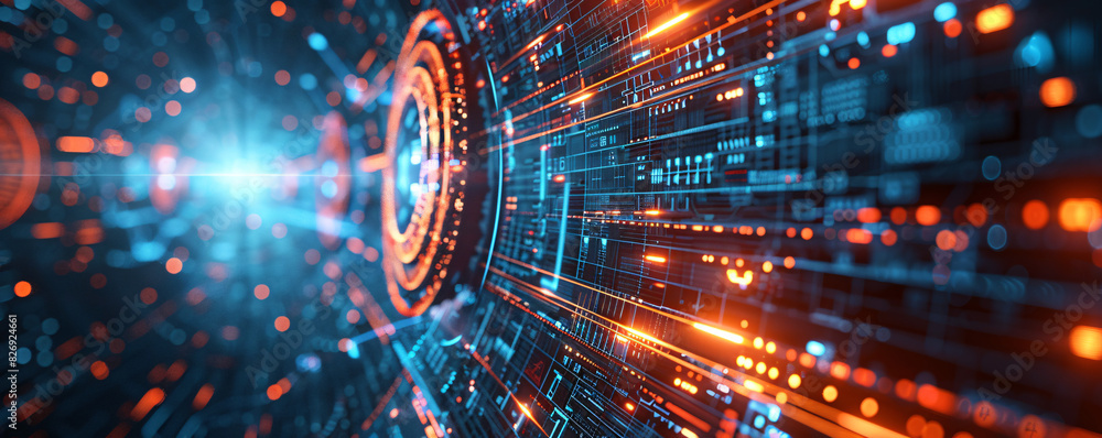 Poster a close-up of a digital holographic interface with icons and data streams, symbolizing the next gene