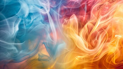 , dense tendrils of deep and dark smoke gracefully intertwine against a gradient backdrop, creating a mesmerizing blend of hues. Amidst this ethereal dance, vibrant abstract colors emerge, swirling an