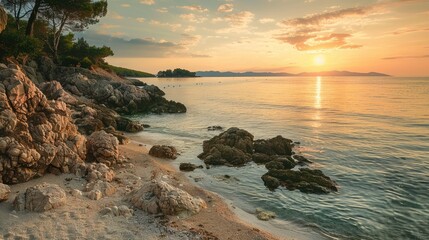 Obraz premium Calm Mediterranean beach at sunset